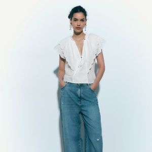 Zara open work embroidered top